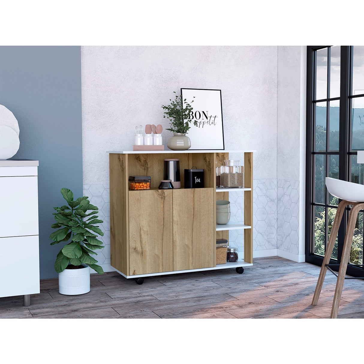 Mueble Auxiliar de Cocina Bi Color 100x90 cm Duna Blanco con 3 Entrepaños - Barras y Muebles Auxiliares | Bylmo