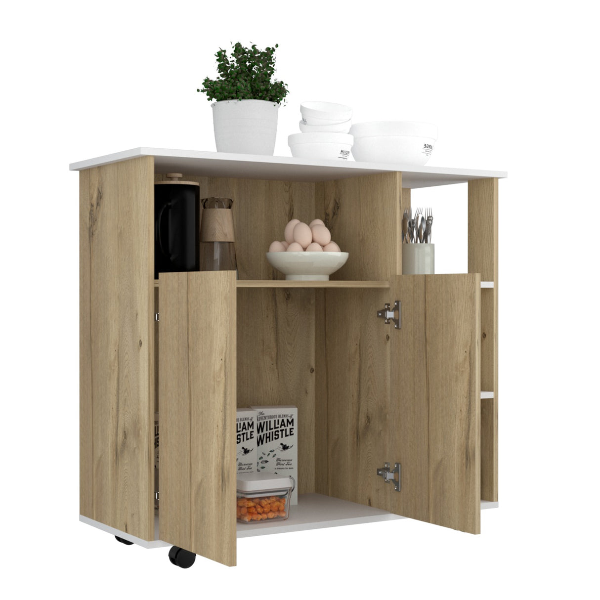Mueble Auxiliar de Cocina Bi Color 100x90 cm Duna Blanco con 3 Entrepaños - Barras y Muebles Auxiliares | Bylmo