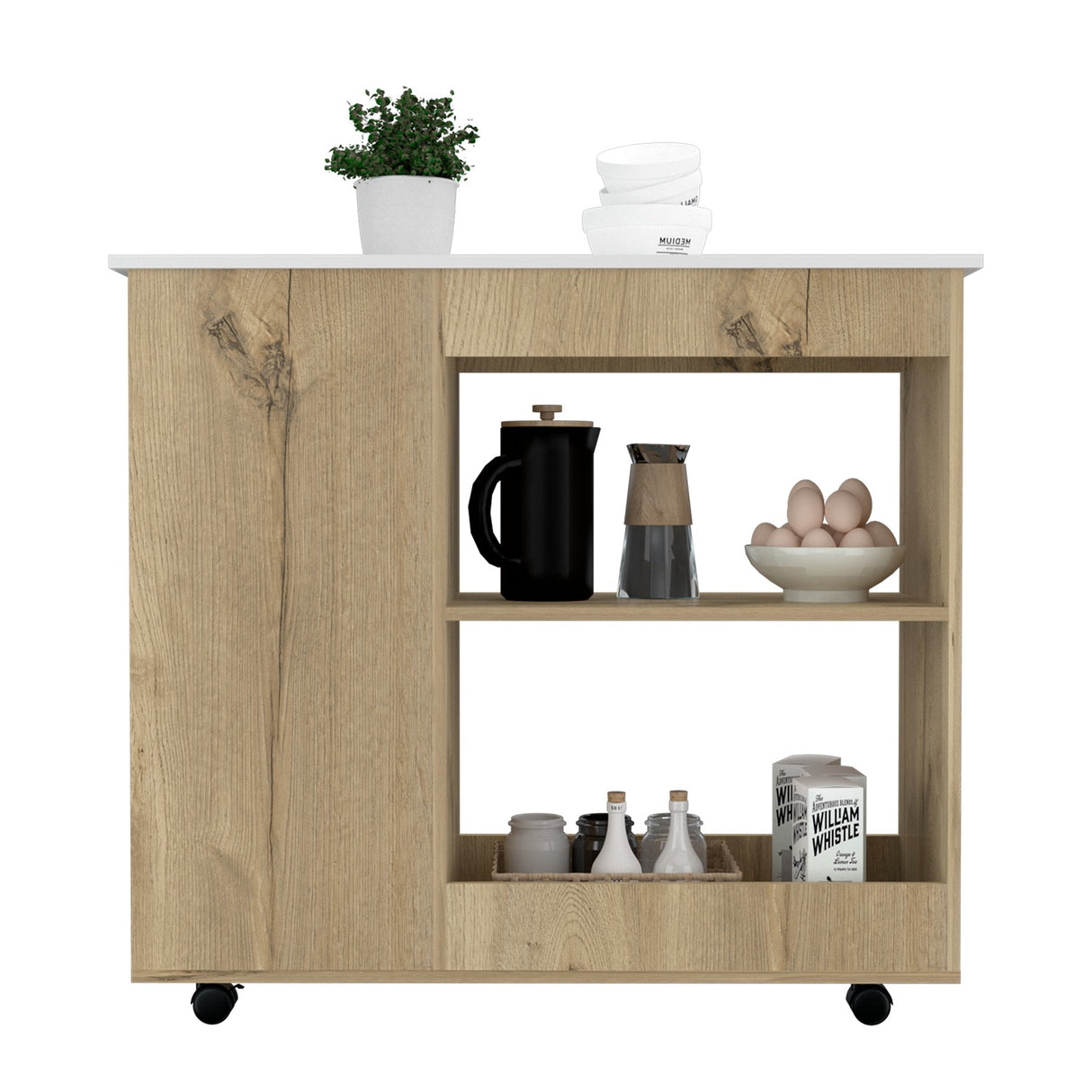 Mueble Auxiliar de Cocina Bi Color 100x90 cm Duna Blanco con 3 Entrepaños - Barras y Muebles Auxiliares | Bylmo