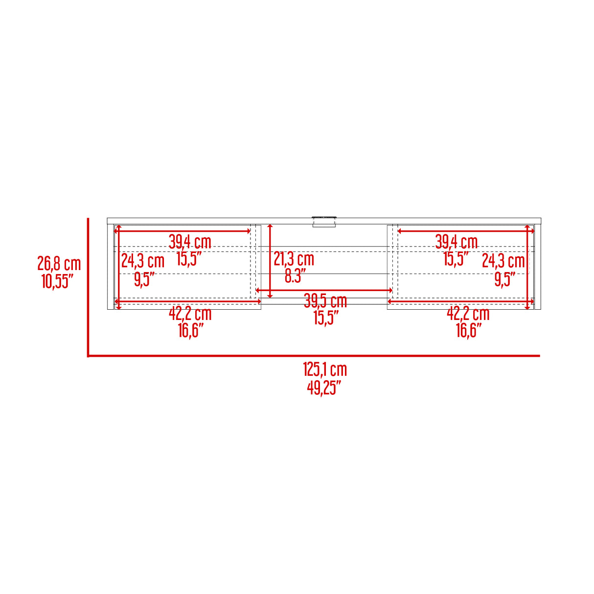 Repisa para TV Glen 125.1x26.8cm Blanco Flotante con Dos Cajones - Muebles de TV | Bylmo