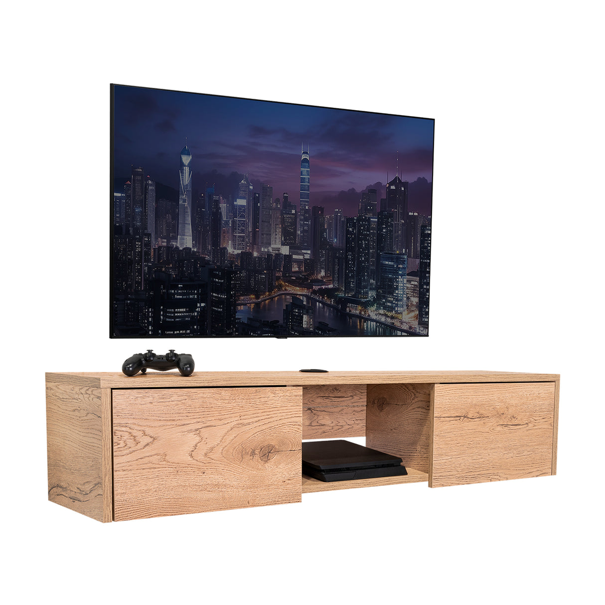 Repisa para TV Glen 125.1x26.8cm Macadamia Flotante para TV Más de 85 pulgadas - Muebles de TV | Bylmo