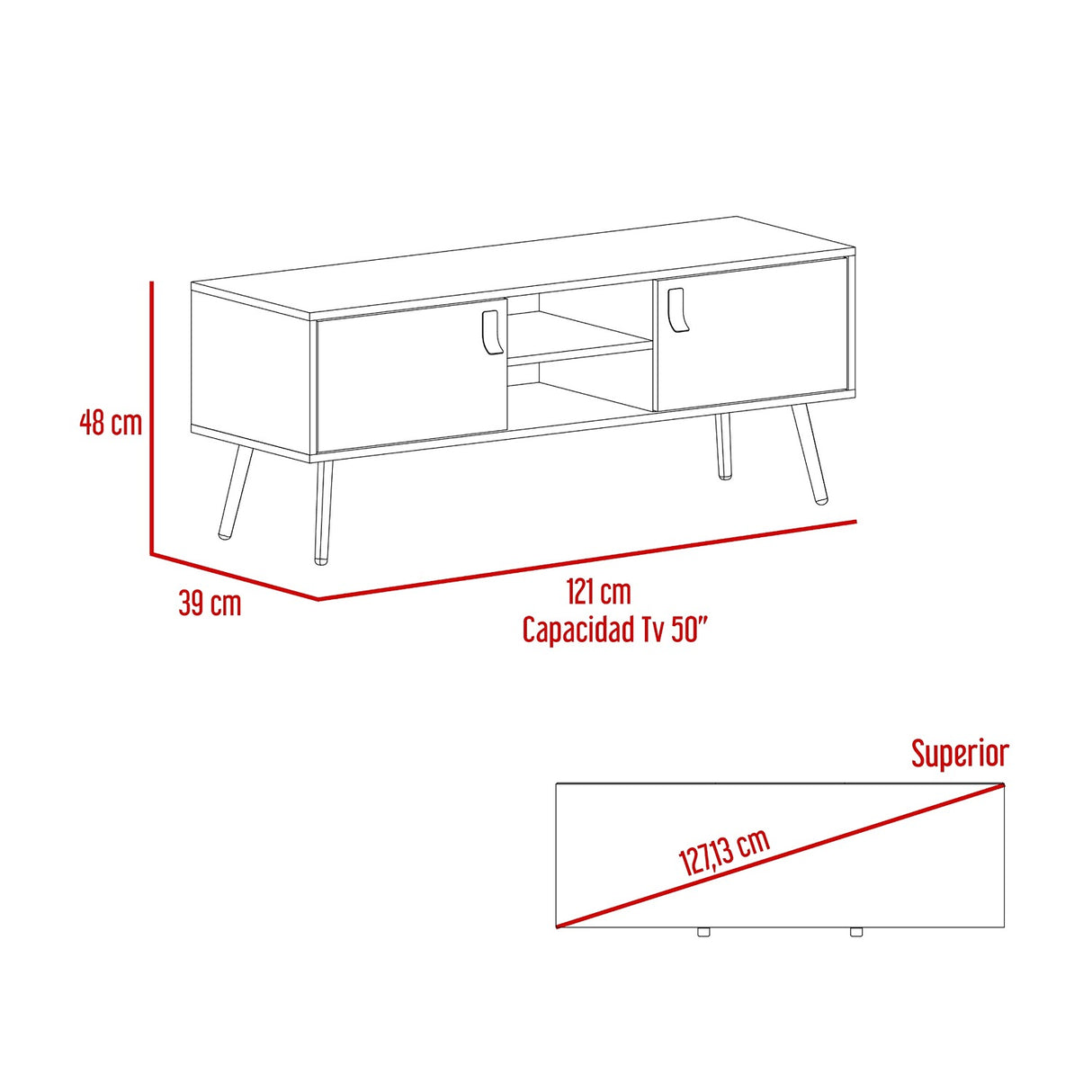 Rack de TV Huna 121x48cm para TV de 50 Pulgadas - Muebles de TV | Bylmo