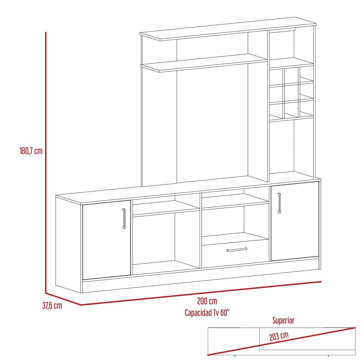Centro de Entretenimiento Kava Beijing 200x180.7cm para TV de 60 Pulgadas - Muebles de TV | Bylmo