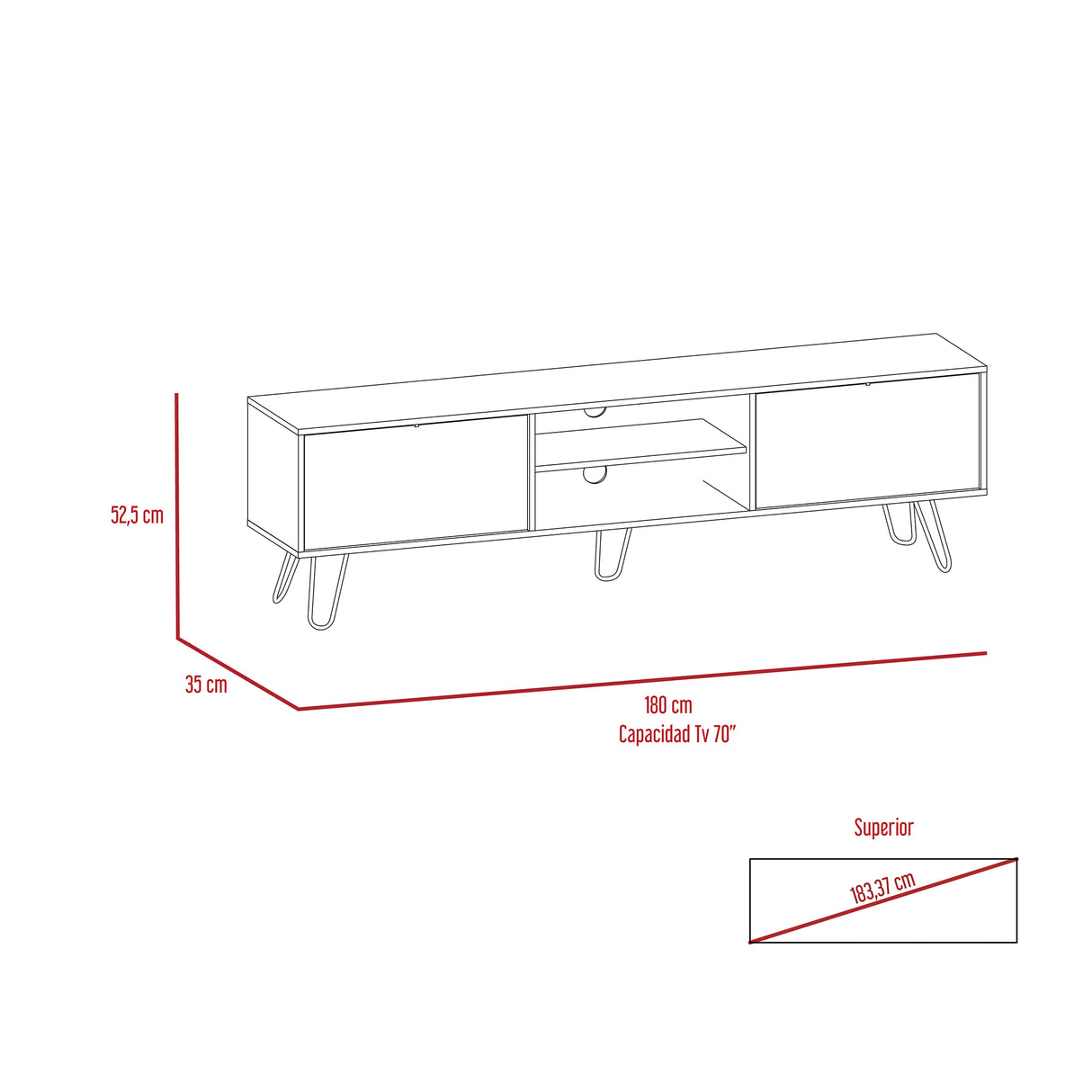Rack de TV Vassel 180x52.5cm para TV de 80 Pulgadas - Muebles de TV | Bylmo