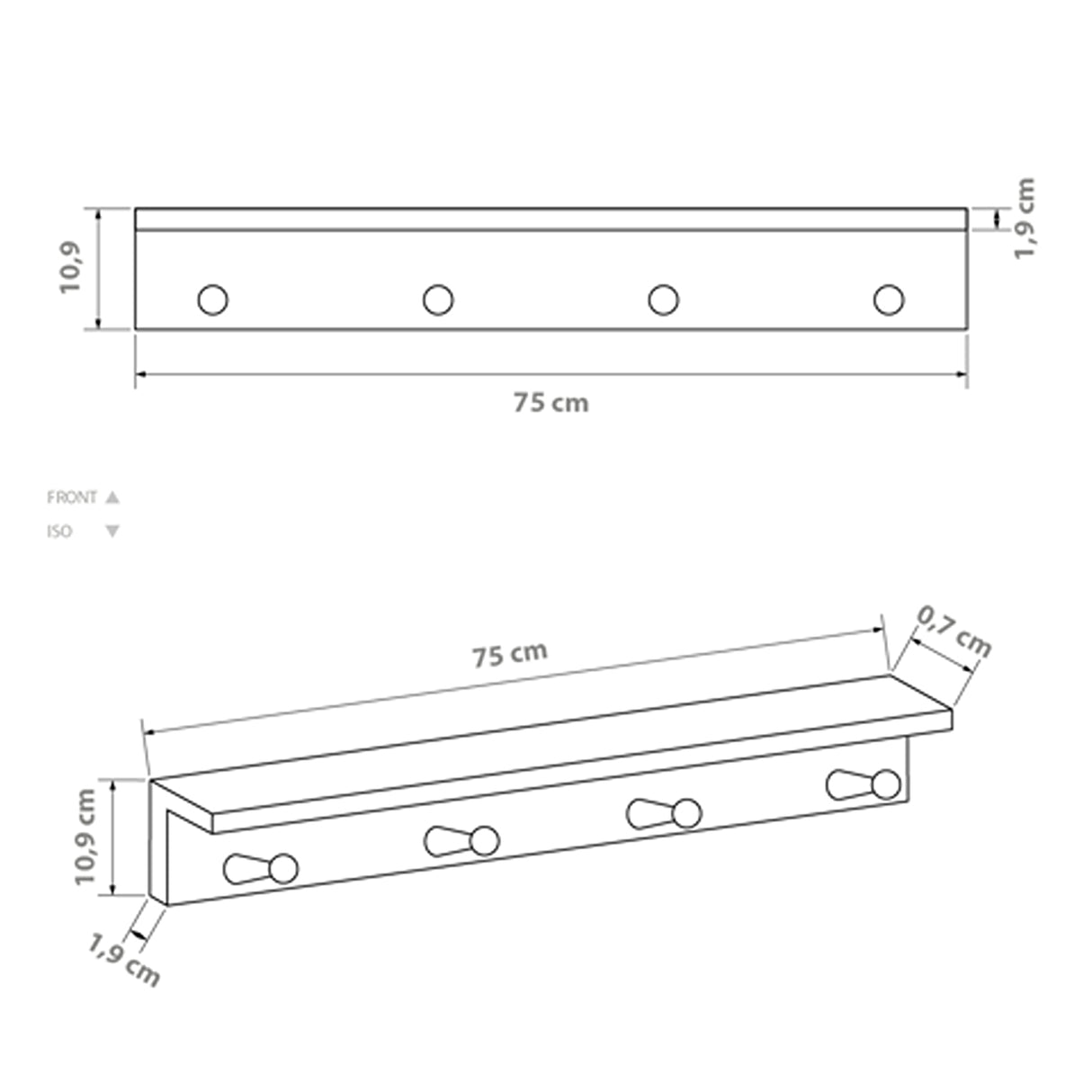 Repisa Perchero Rectangular Rústico Orden y Calidez en tu Espacio 75 cm - Repisas y Percheros | Bylmo