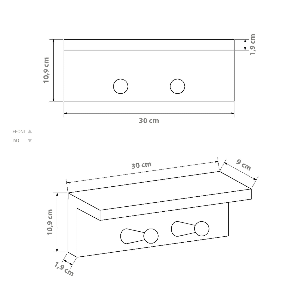 Repisa Perchero Rectangular Rústico Orden y Calidez en tus Espacios en Pino Natural 30 cm - Repisas y Percheros | Bylmo
