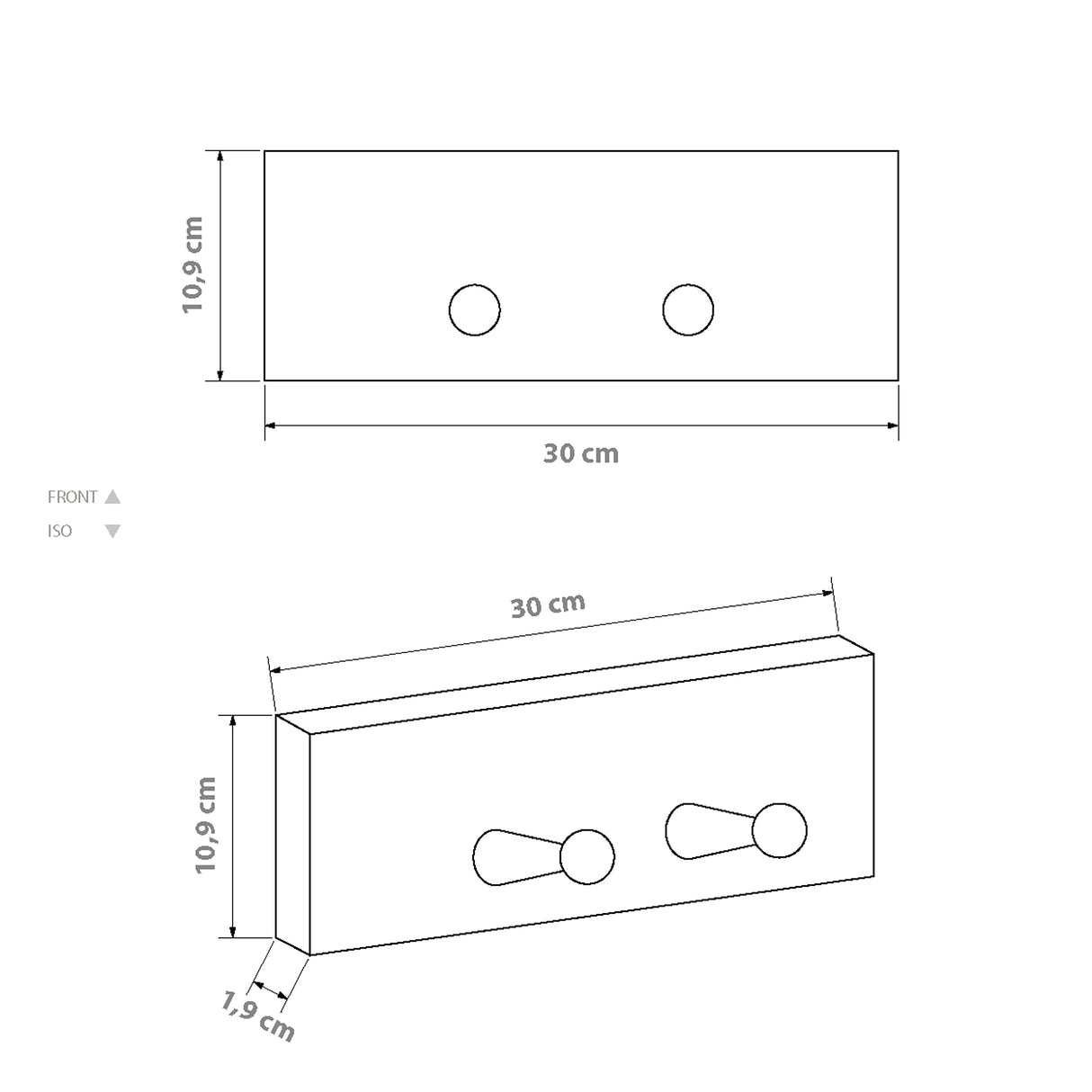 Perchero Rectangular Rústico Natural 2 Ganchos 30 x 11 cm - Repisas y Percheros | Bylmo