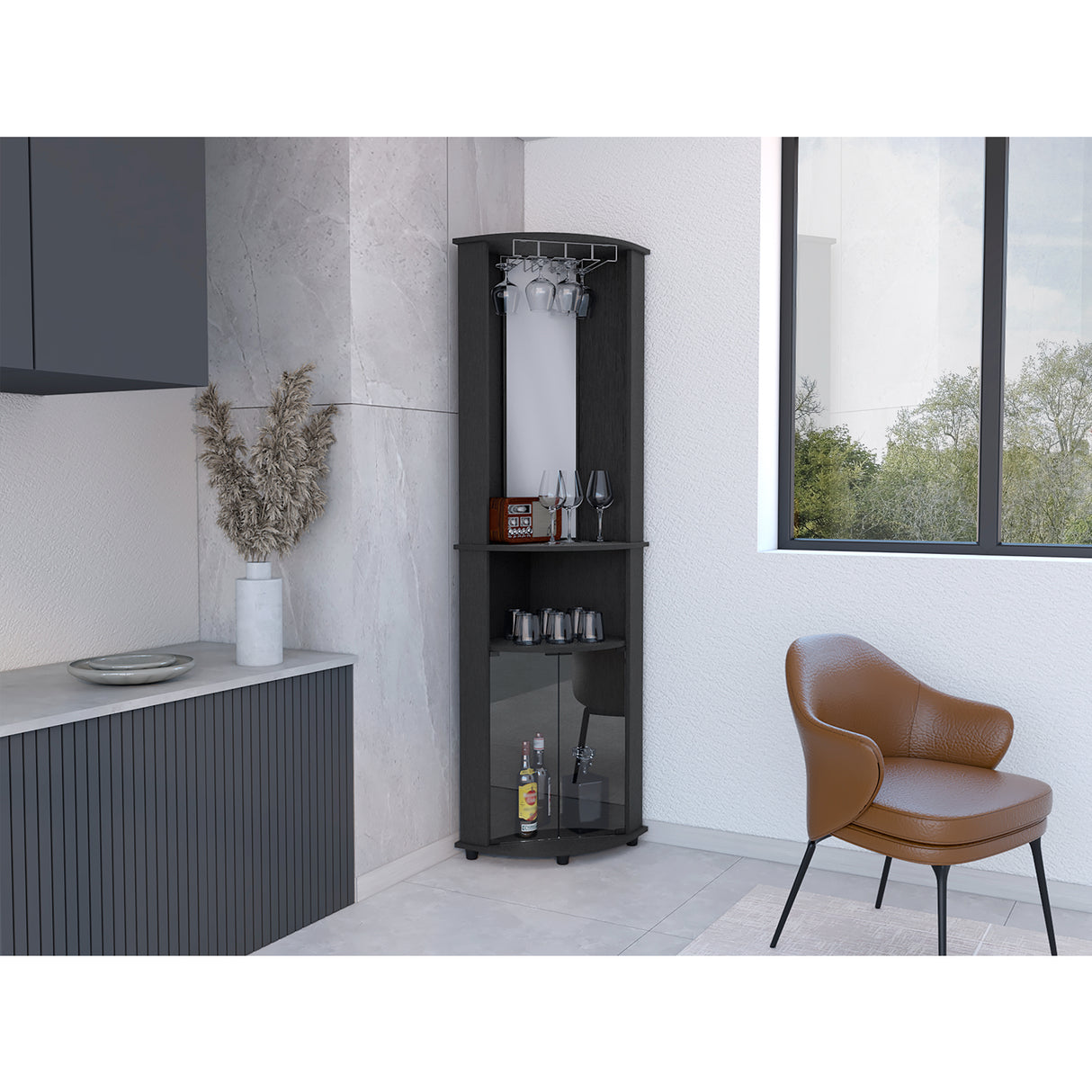Bar Esquinero Chicago Wengue 45x189.9cm Con Colgador de Copas - Bares | Bylmo