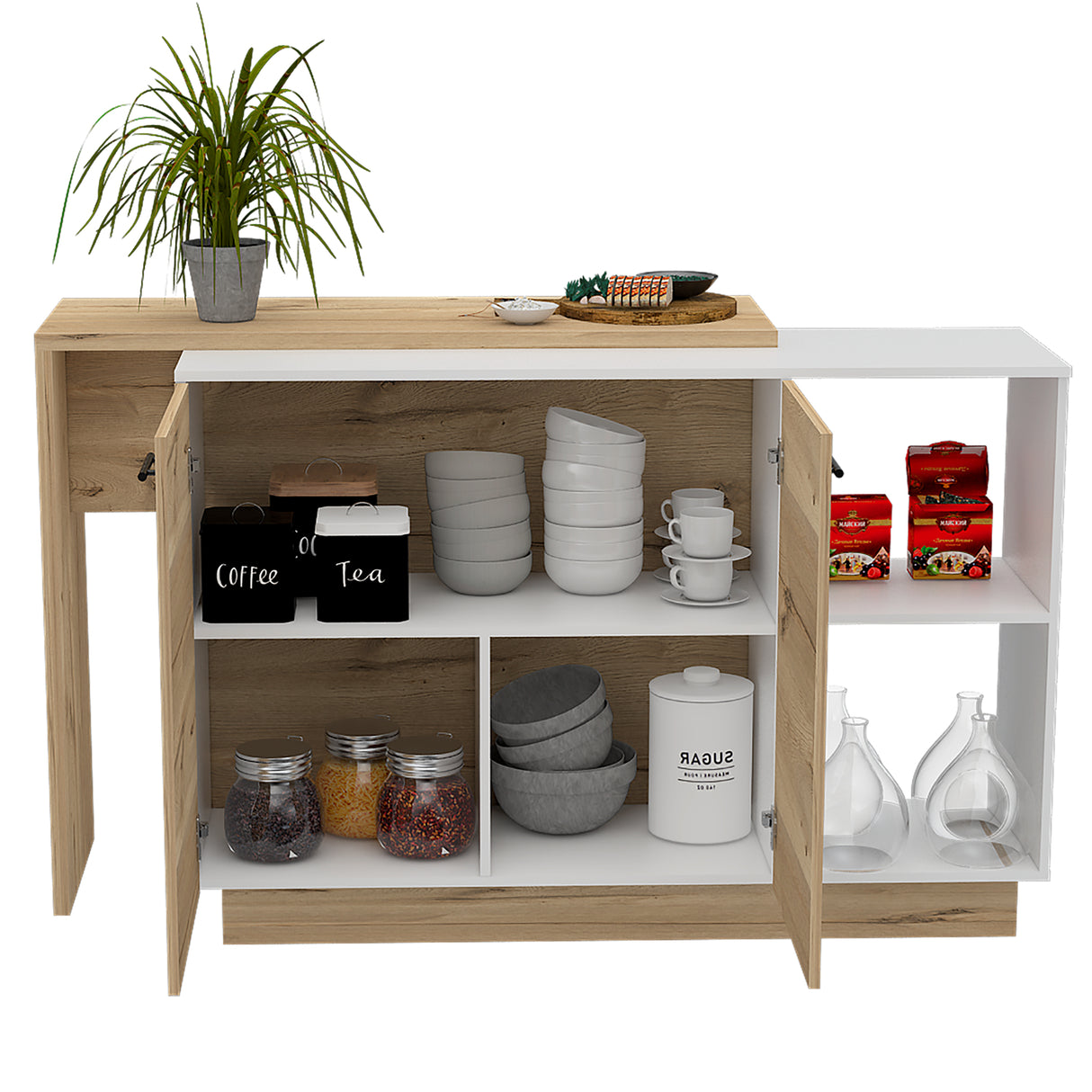 Isla de Cocina Sicilia 150x90cm Duna con Entrepaños - Barras y Muebles Auxiliares | Bylmo