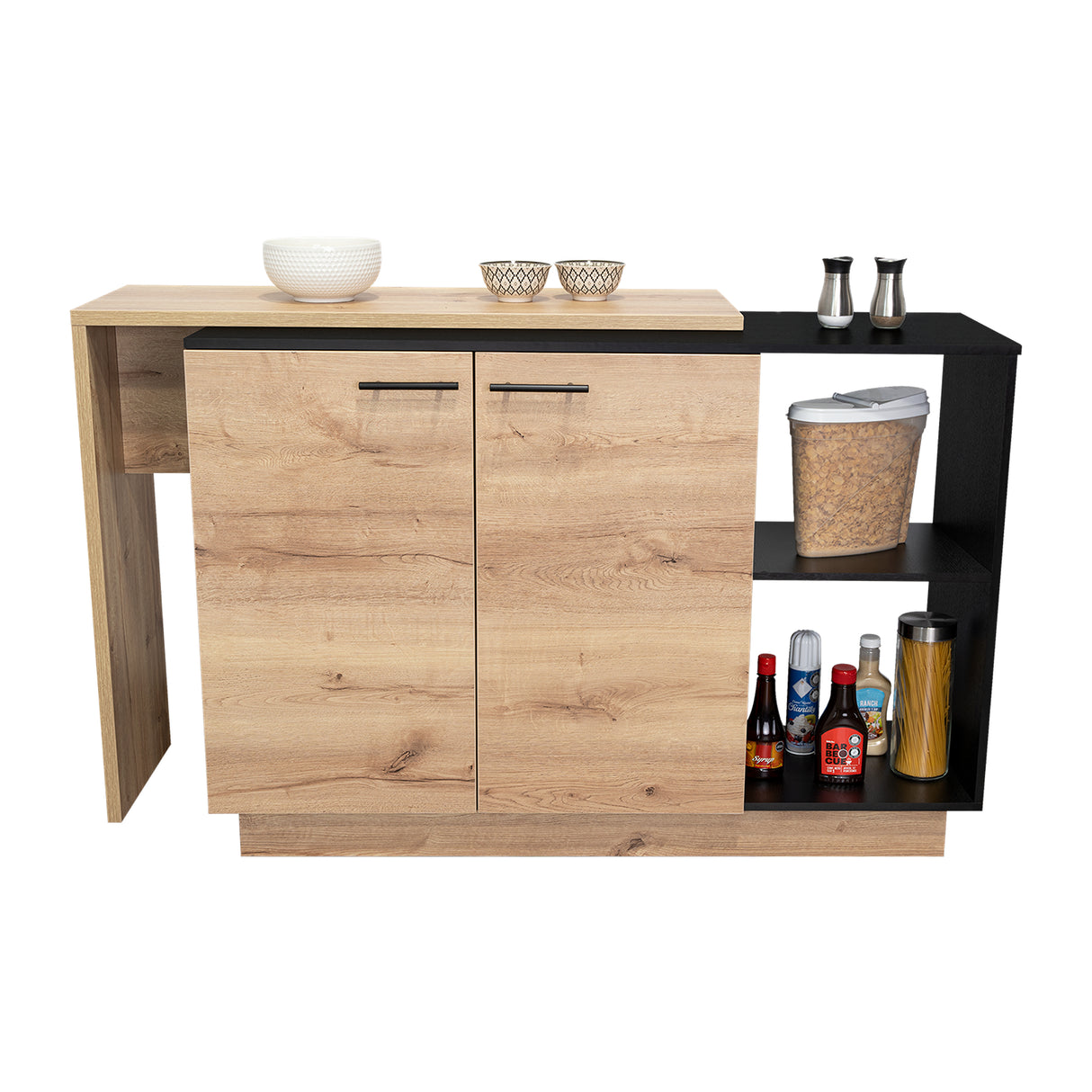 Isla de Cocina Sicilia 150x90cm Wengue con Entrepaños - Barras y Muebles Auxiliares | Bylmo