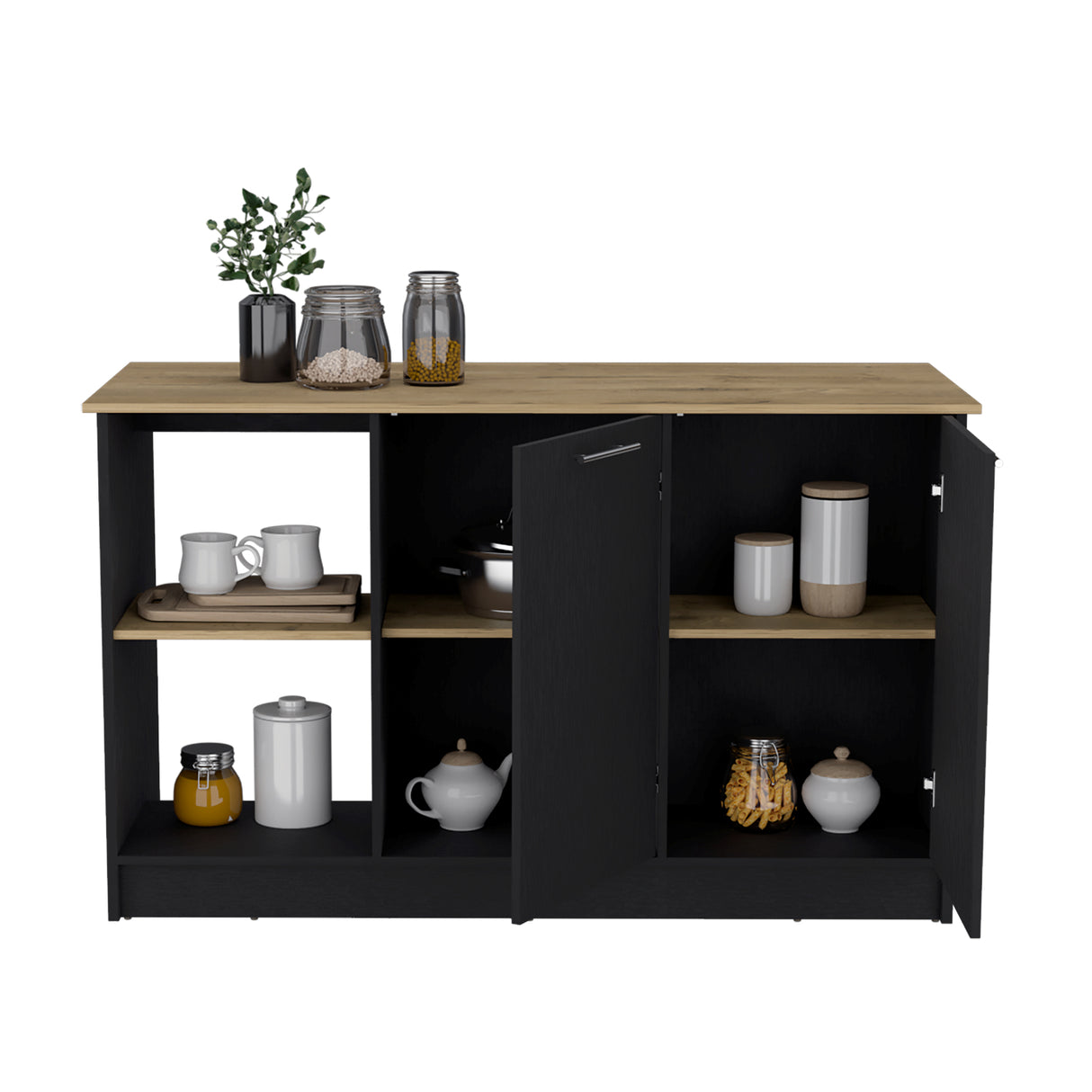 Isla de Cocina Juniper 150x90cm Wengue Moderna con 3 entrepaños - Barras y Muebles Auxiliares | Bylmo