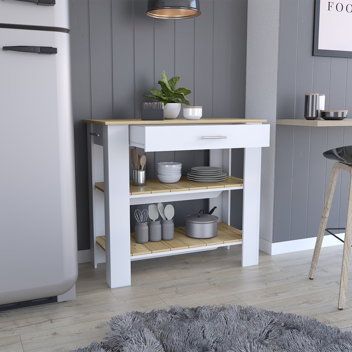 Isla de Cocina Cala Macadamia 101.7x93.4cm con Entrepaños - BARRAS Y MUEBLES AUXILIARES | Bylmo
