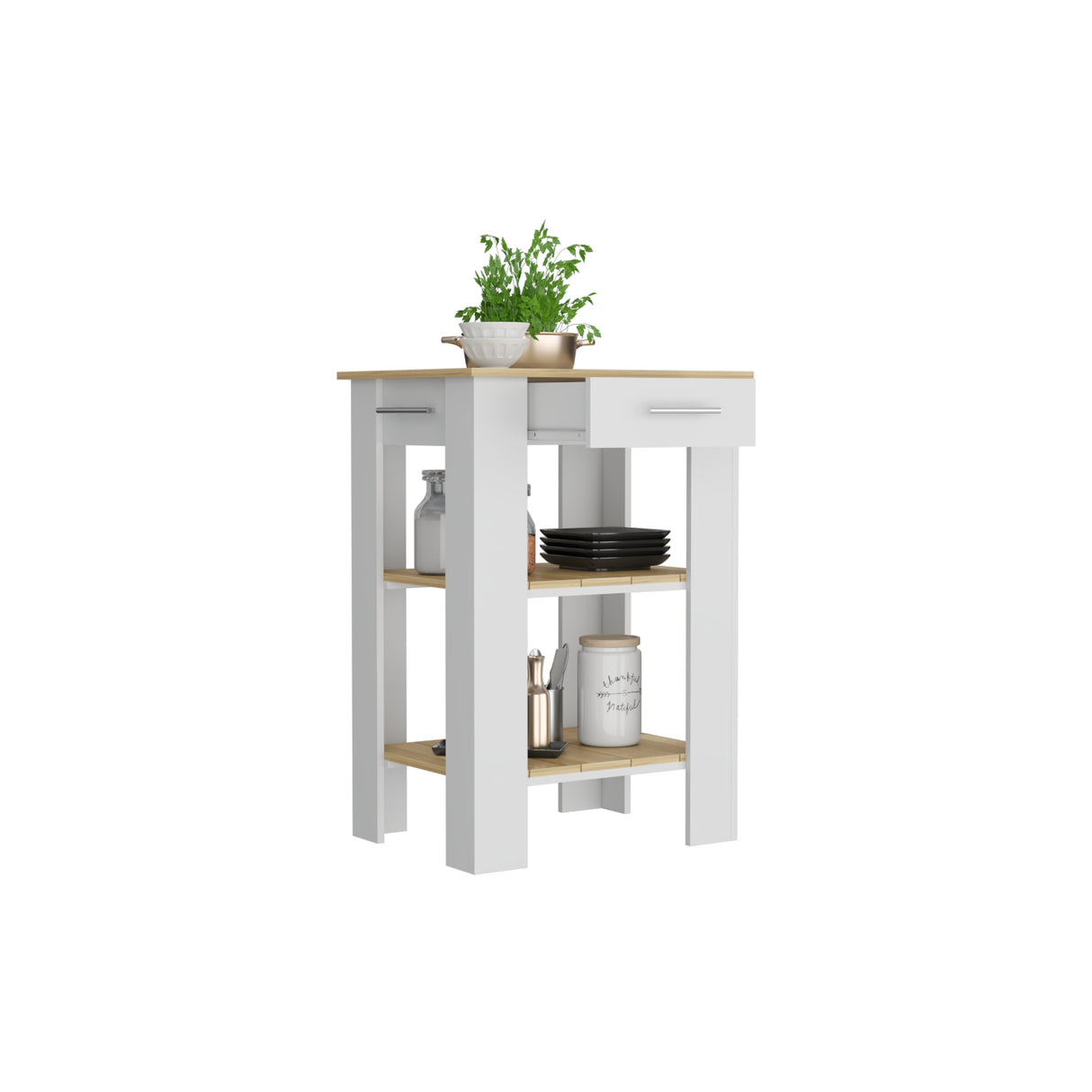 Isla de Cocina Cala 65x93.4cm Blanco con Entrepaños - Barras y Muebles Auxiliares | Bylmo