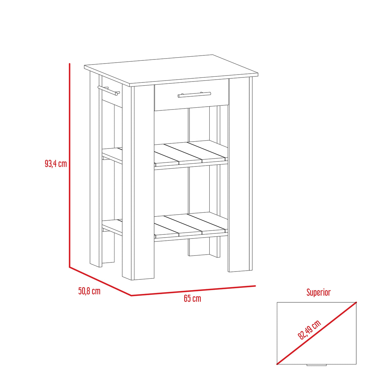 Isla de Cocina Cala 65x93.4 Wengue con Un Cajón - Barras y Muebles Auxiliares | Bylmo