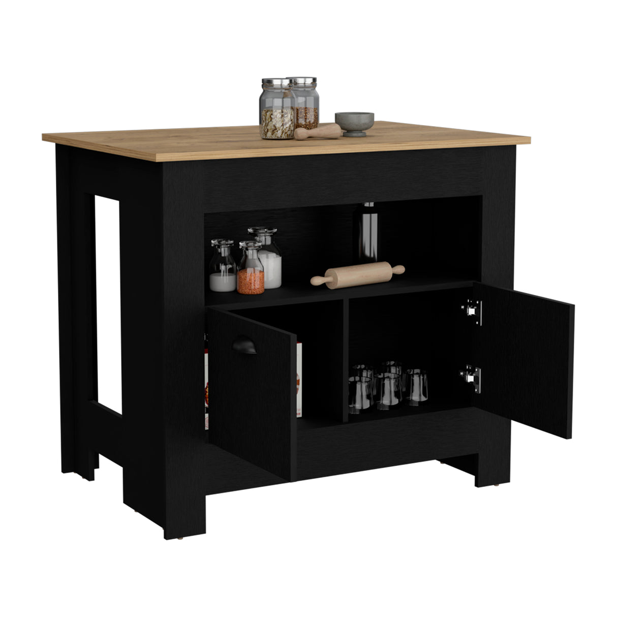 Isla de Cocina Arlet Wengue 103x89.9cm con Amplio Almacenamiento - Barras y Muebles Auxiliares | Bylmo