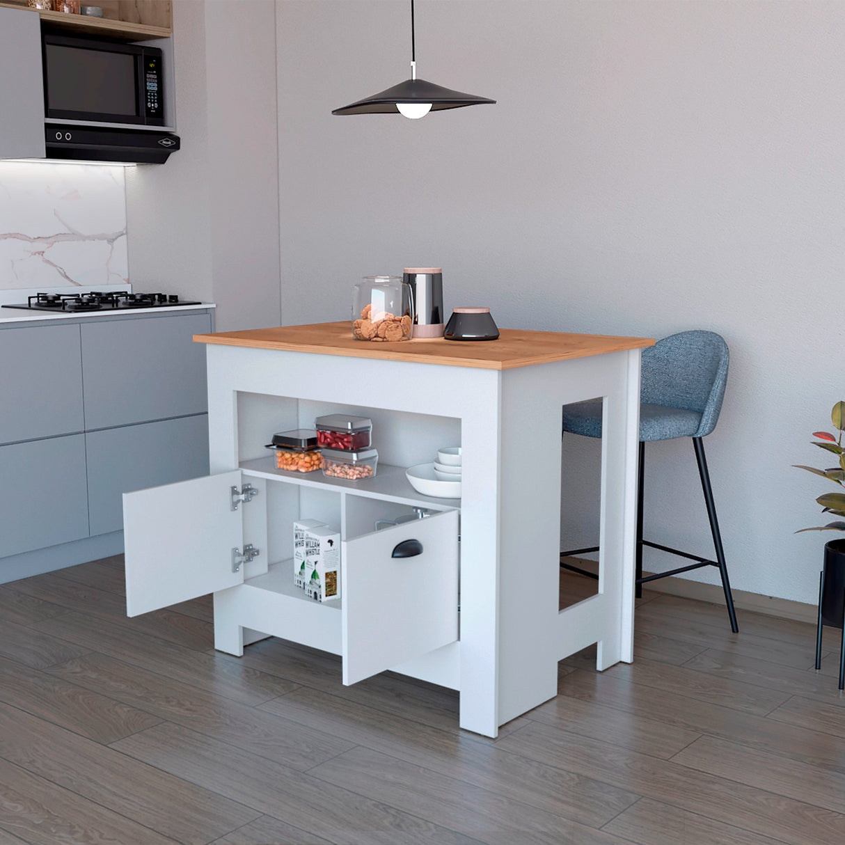 Isla de Cocina Arlet Blanco 103x89.9cm con Amplio Almacenamiento - Barras y Muebles Auxiliares | Bylmo