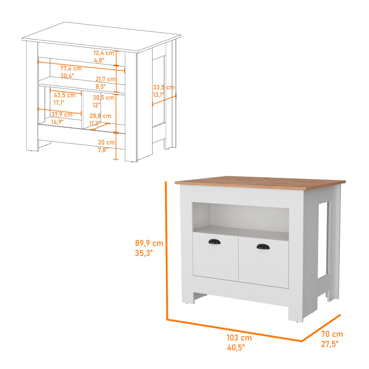 Isla de Cocina Arlet Blanco 103x89.9cm con Amplio Almacenamiento - Barras y Muebles Auxiliares | Bylmo