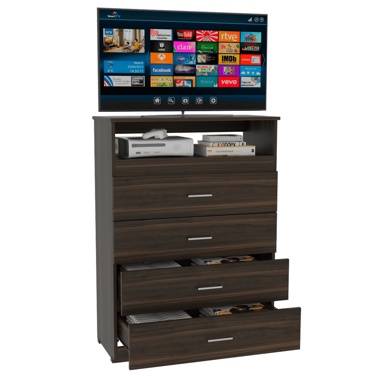 Cómoda Zevenei Habano 80x109.8cm con Cuatro Cajones para TV Hasta 40 Pulgadas - Cajoneras y Comodas | Bylmo