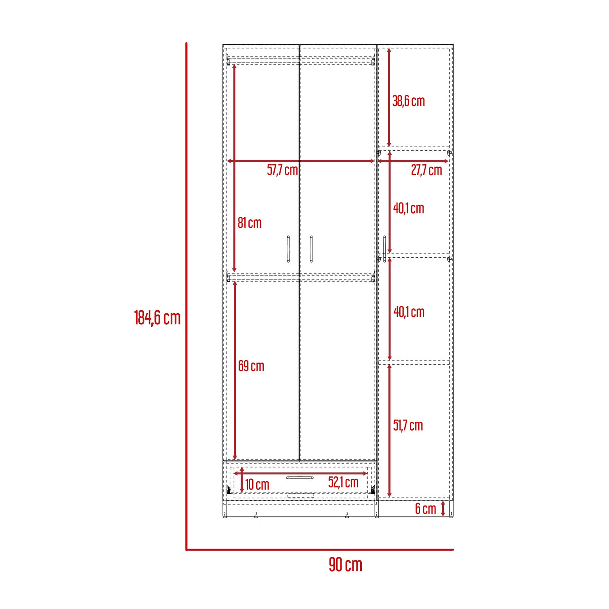 Closet Zeta Wengue 90x184.6cm con Un Cajón - Closets | Bylmo