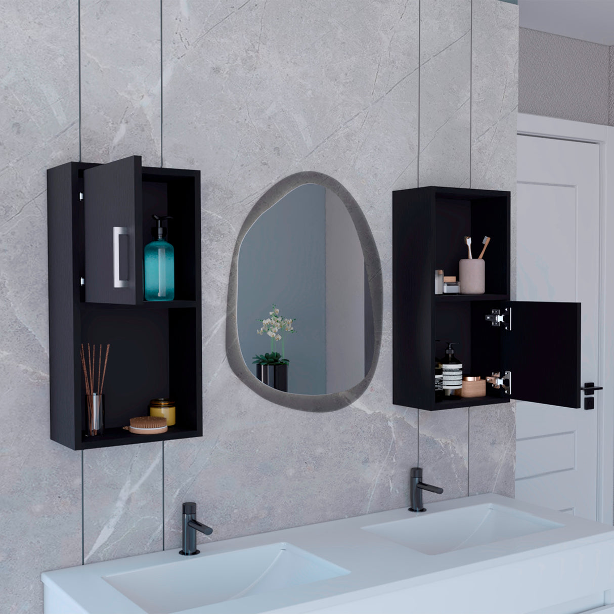 Set x 2 Gabinetes de Baño Bath 30x60.1cm Wengue con Entrepaños y Puerta - Gabinetes de Baño | Bylmo