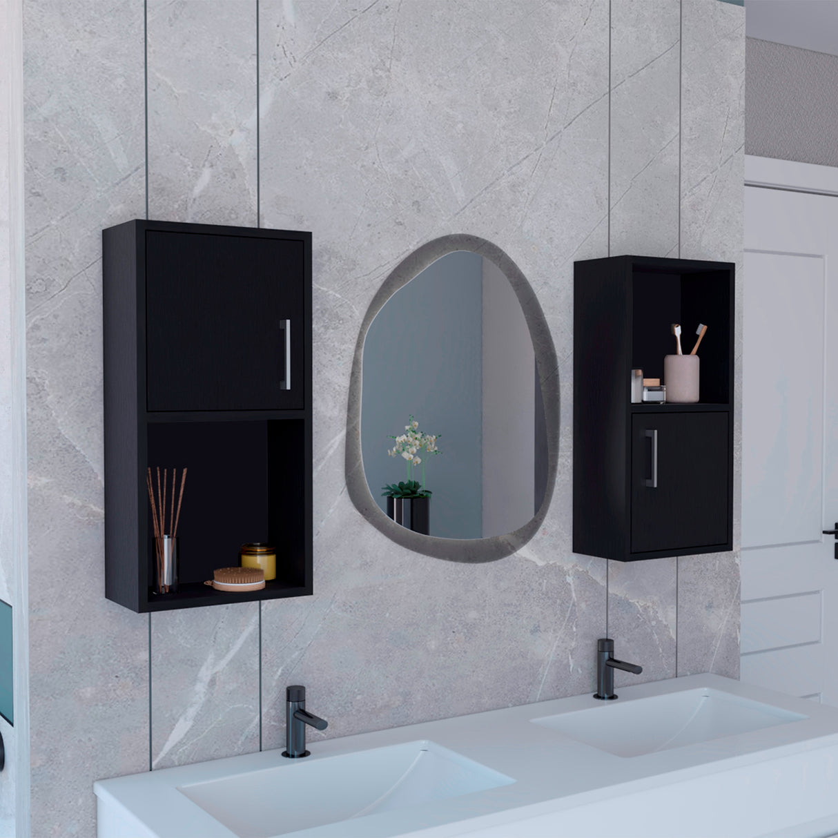 Set x 2 Gabinetes de Baño Bath 30x60.1cm Wengue con Entrepaños y Puerta - Gabinetes de Baño | Bylmo