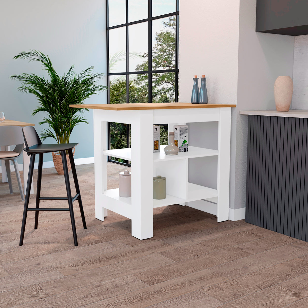 Isla de Cocina Macondo 103x90cm Blanco con Entrepaños - Barras y Muebles Auxiliares | Bylmo