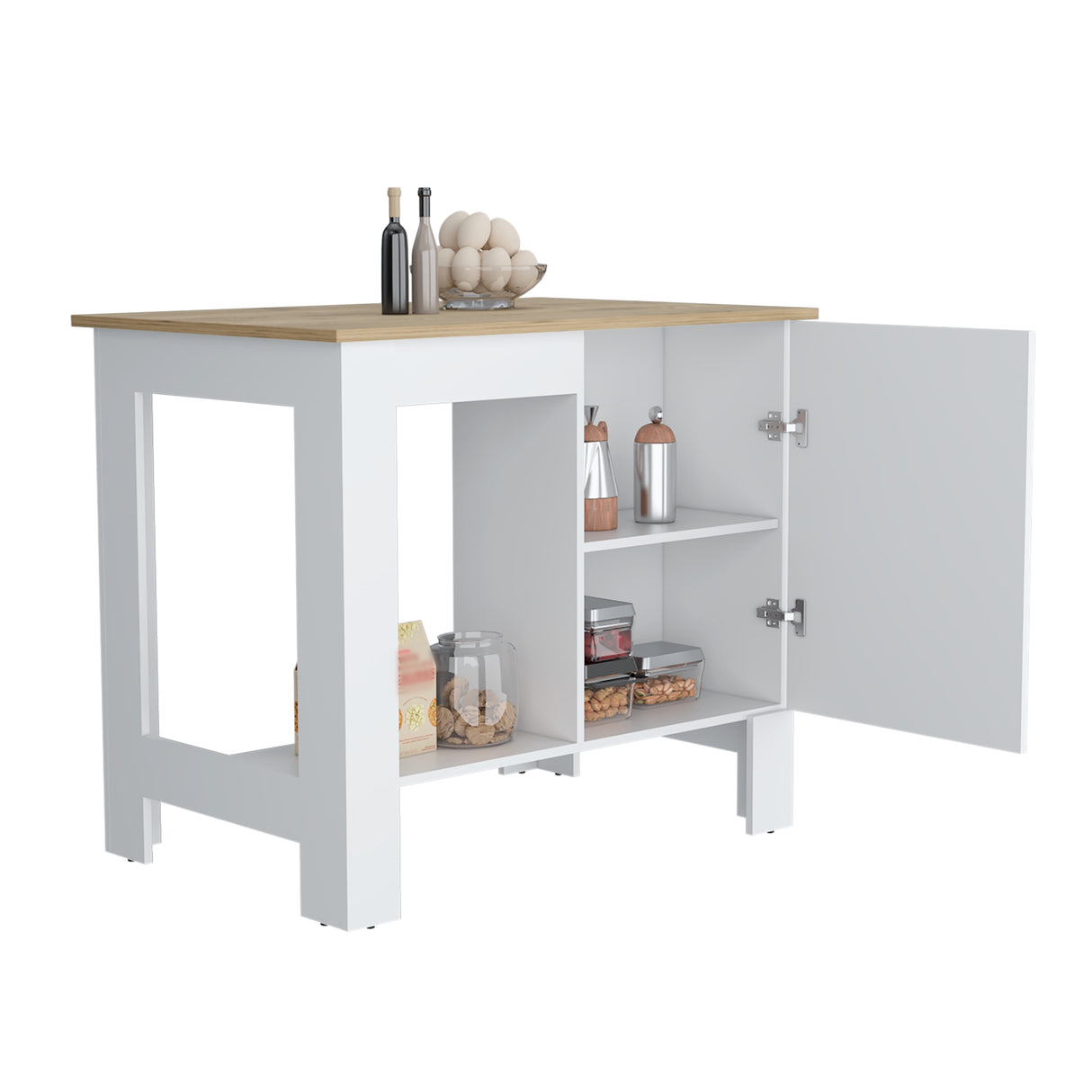 Isla de Cocina Atenea Blanco 103x90cm con Compartimiento y Entrepaños - Barras y Muebles Auxiliares | Bylmo