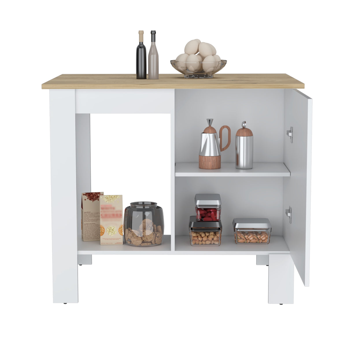Isla de Cocina Atenea Blanco 103x90cm con Compartimiento y Entrepaños - Barras y Muebles Auxiliares | Bylmo