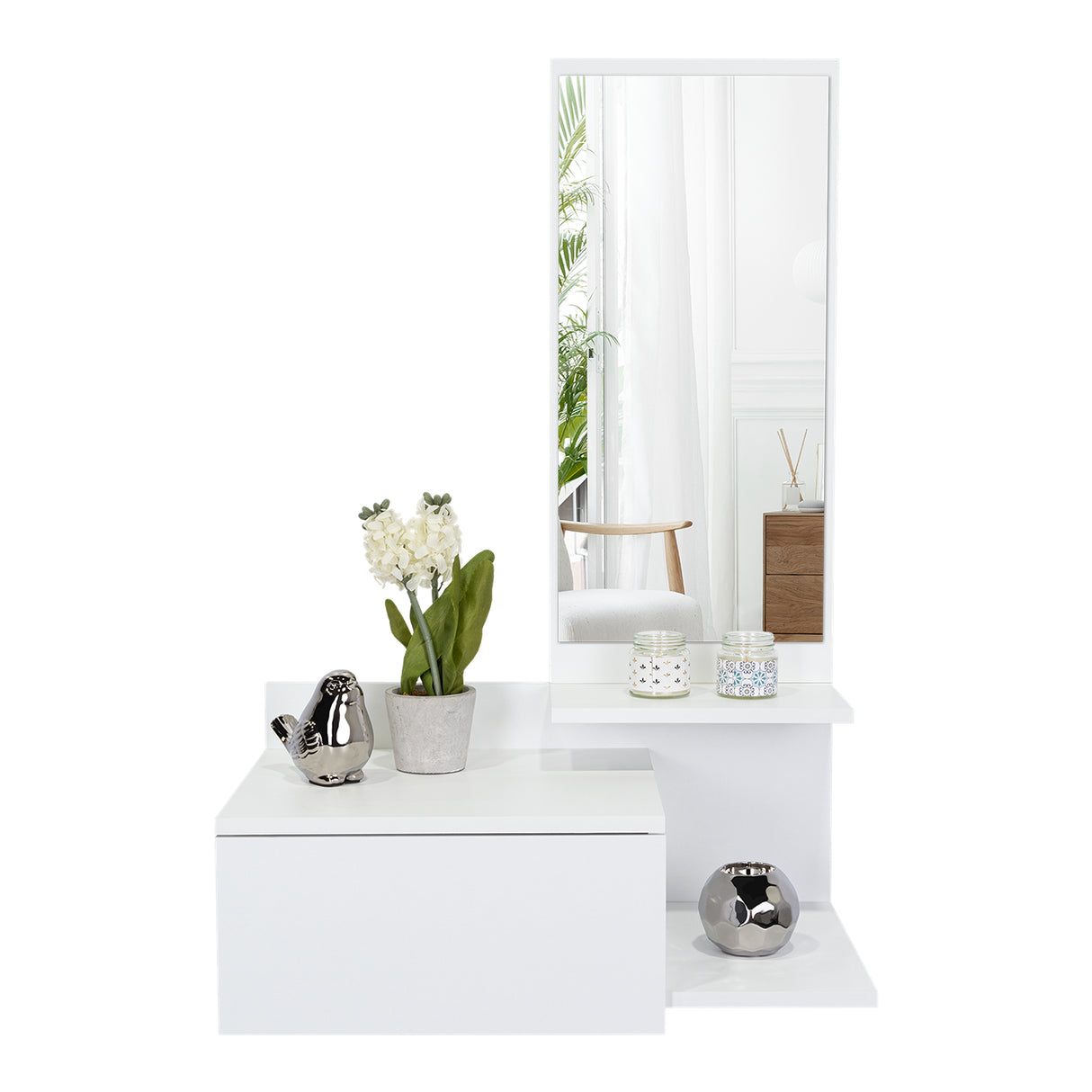 Recibidor Vienna Blanco 60.1x91.95cm con Espejo - Bifes y Arrimos | Bylmo