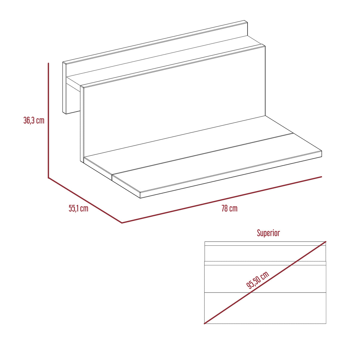 Escritorio Terraza Office Wengue 78x36.3cm Flotante para Balcones - Escritorios | Bylmo