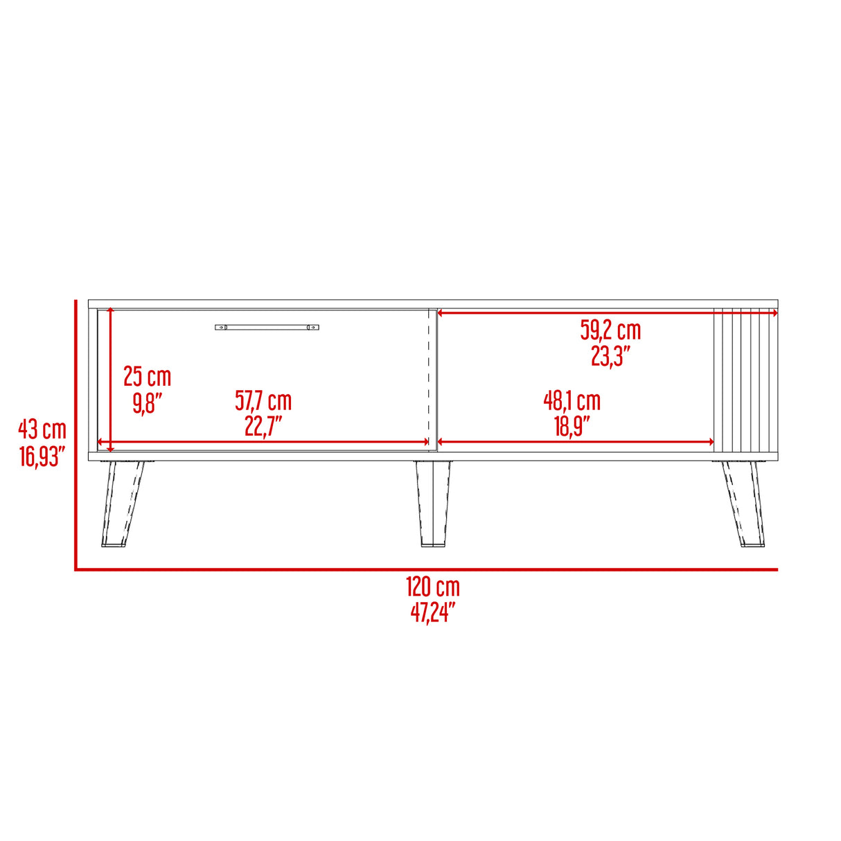 Mesa de Centro Vance Capri 120x43cm con Compartimiento - Mesas de Centro | Bylmo