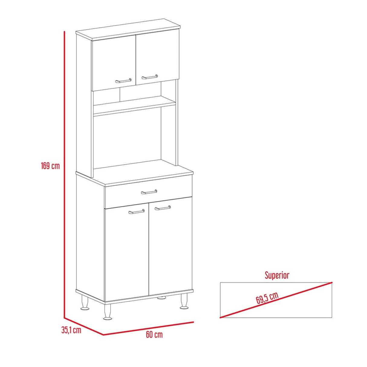 Alacena Polyvalent Blanco 60x169cm con Un Cajón Deslizante - Alacenas y Muebles Microondas | Bylmo