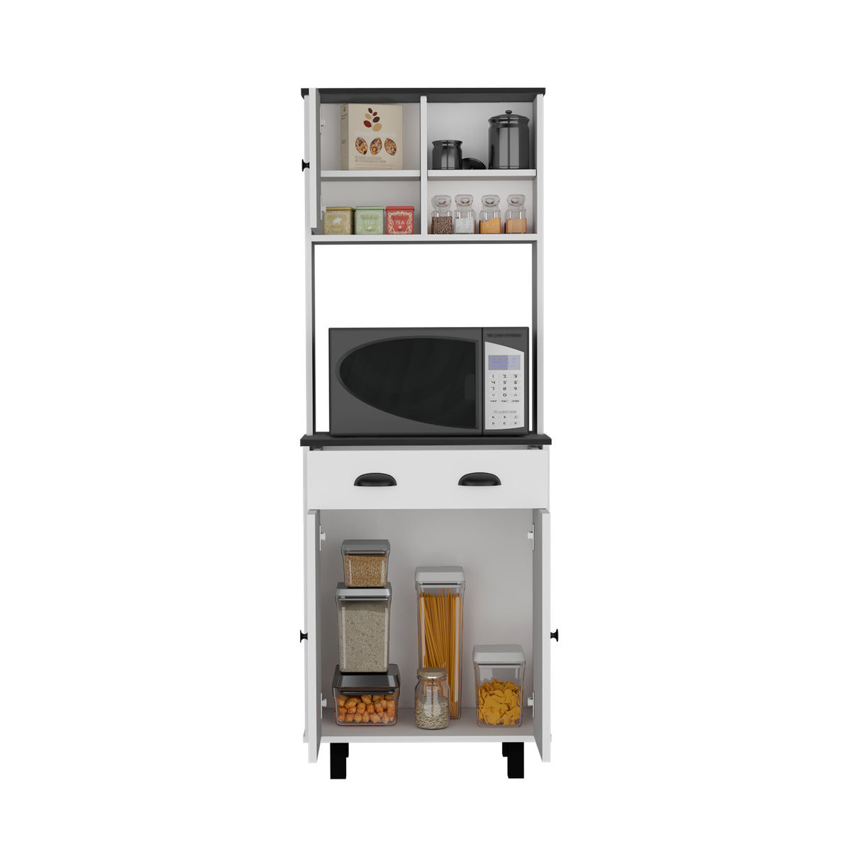 Alacena Salem Blanco con Negro 60x168.9cm con Un Cajón - ALACENAS Y MUEBLES MICROONDAS | Bylmo