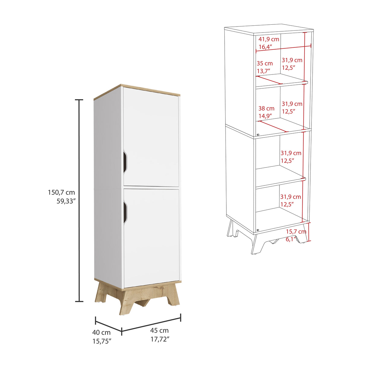 Alacena Pamplona Blanco 45x150.7cm con Dos Puertas - Alacenas y Muebles Microondas | Bylmo