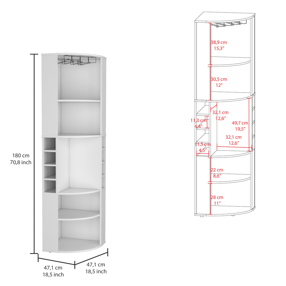 Bar Esquinero Oban Blanco 47.1x180cm con Portacopasy Portabotellas - Bares | Bylmo