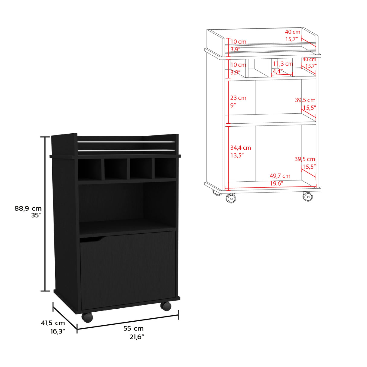 Bar Carro Phoenix Wengue 55x88.9cm con Ruedas - Bares | Bylmo