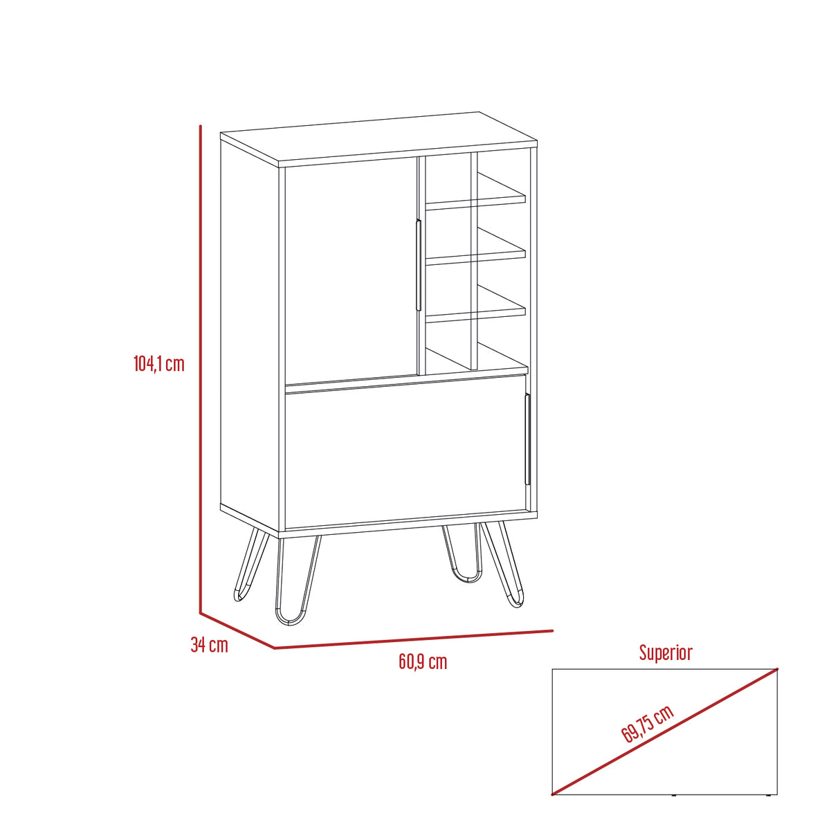 Bar Vegas Miel 60.9x104.1cm con Portabotellas - Bares | Bylmo