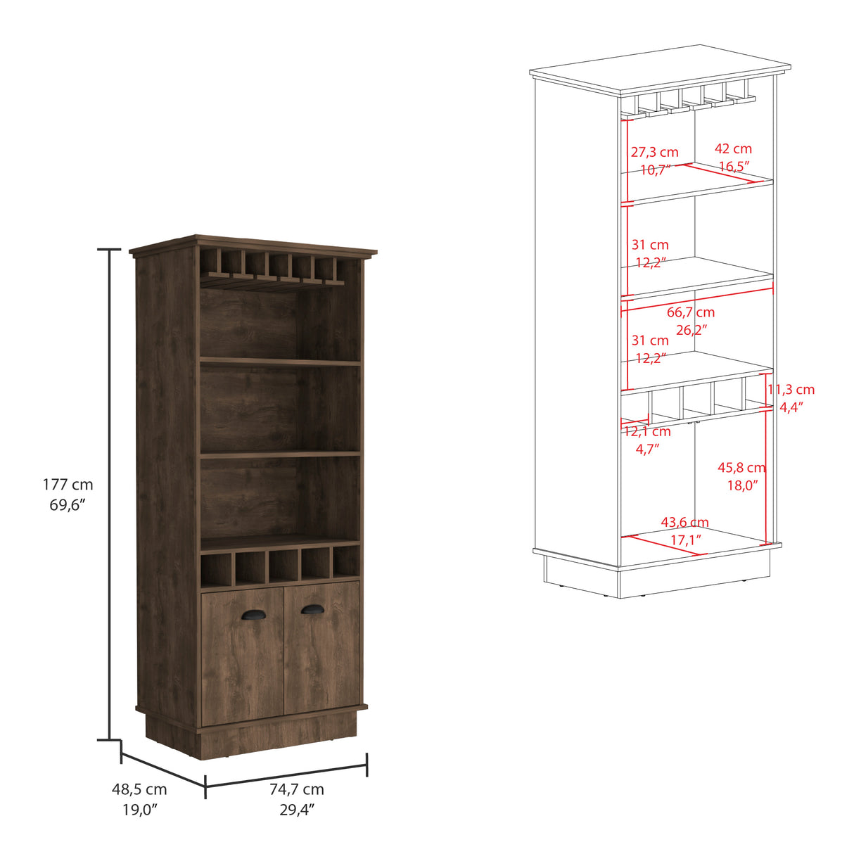 Bar Dundee Bellota 74.7x177cm con Portacopas y Portabotellas - Bares | Bylmo