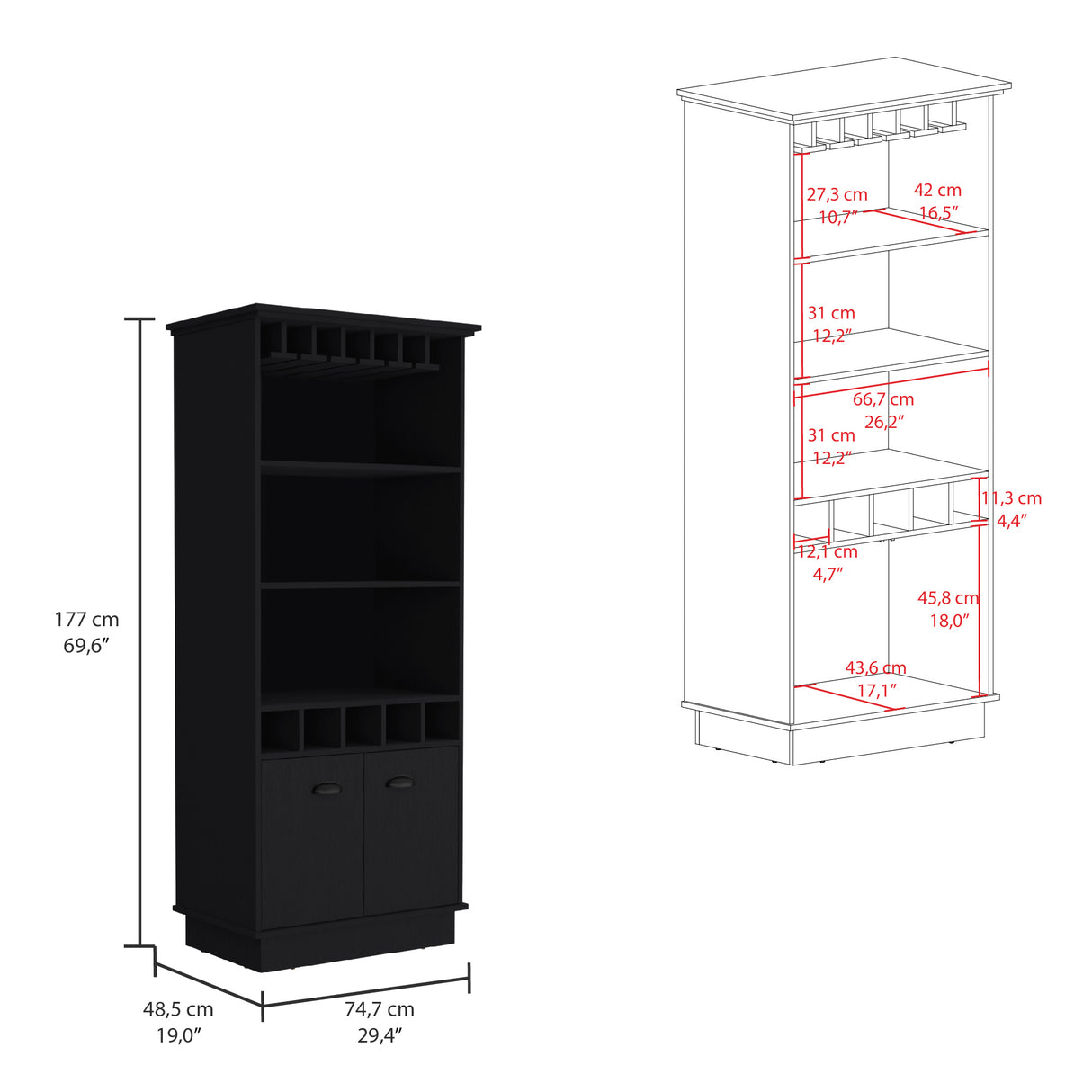 Bar Dundee Wengue 74.7x177cm con Portacopas y Portabotellas - Bares | Bylmo