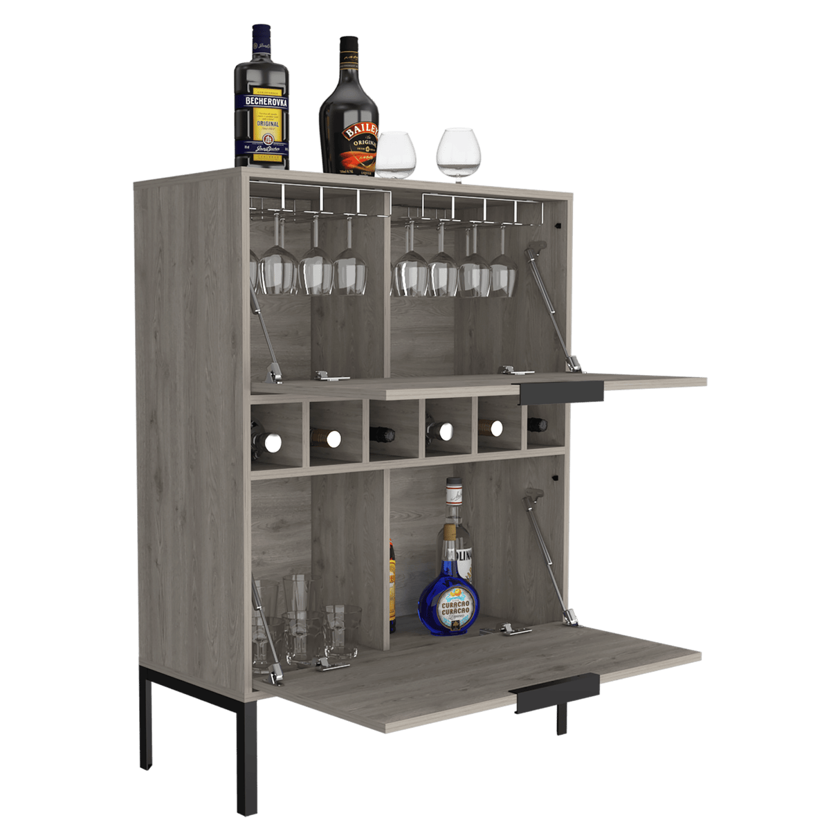 Bar Lyrata Ceniza 80x110cm con Portacopas y Portabotellas - Bares | Bylmo