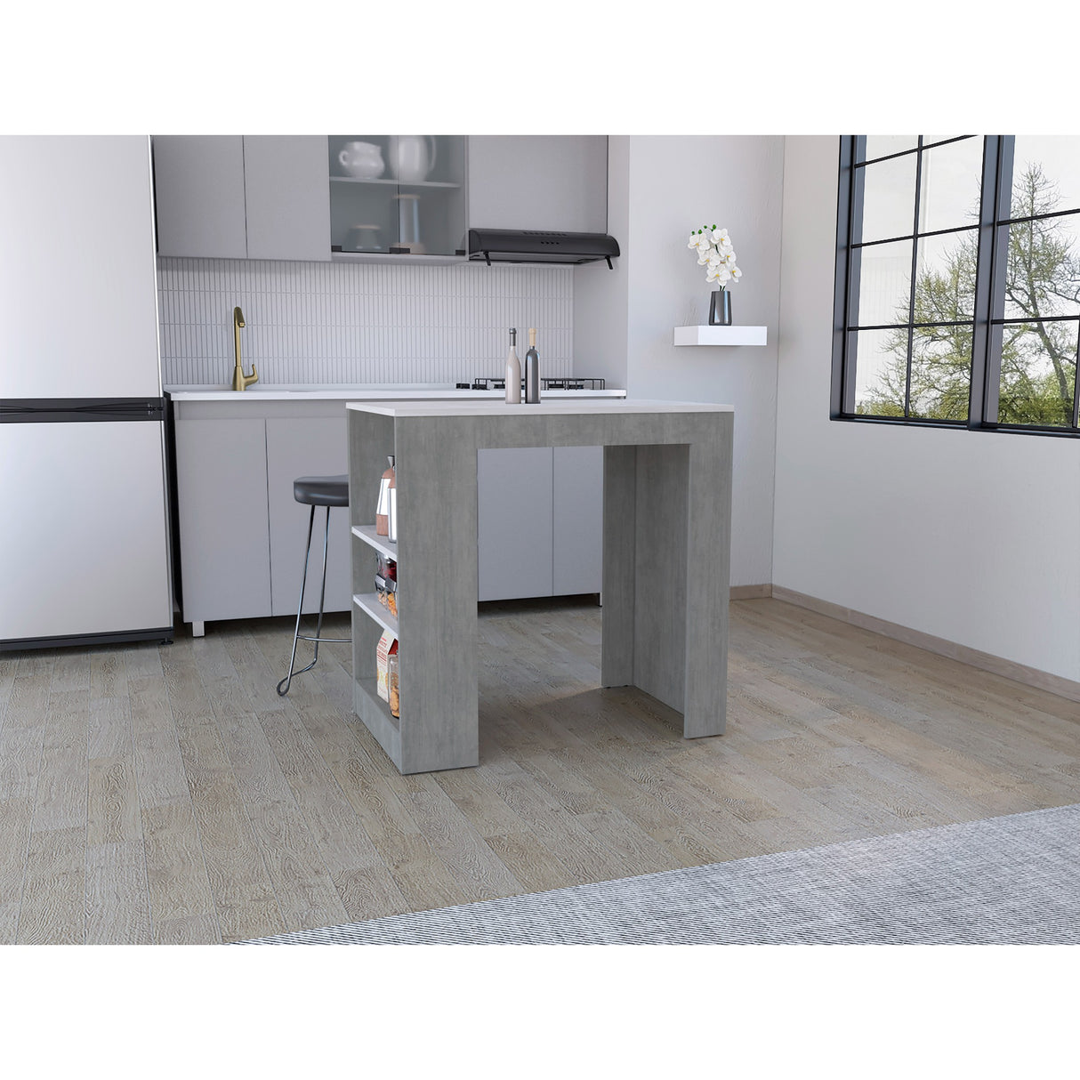 Isla de Cocina Portree Cemento 92x91.3cm con Dos Entrepaños - Barras y Muebles Auxiliares | Bylmo