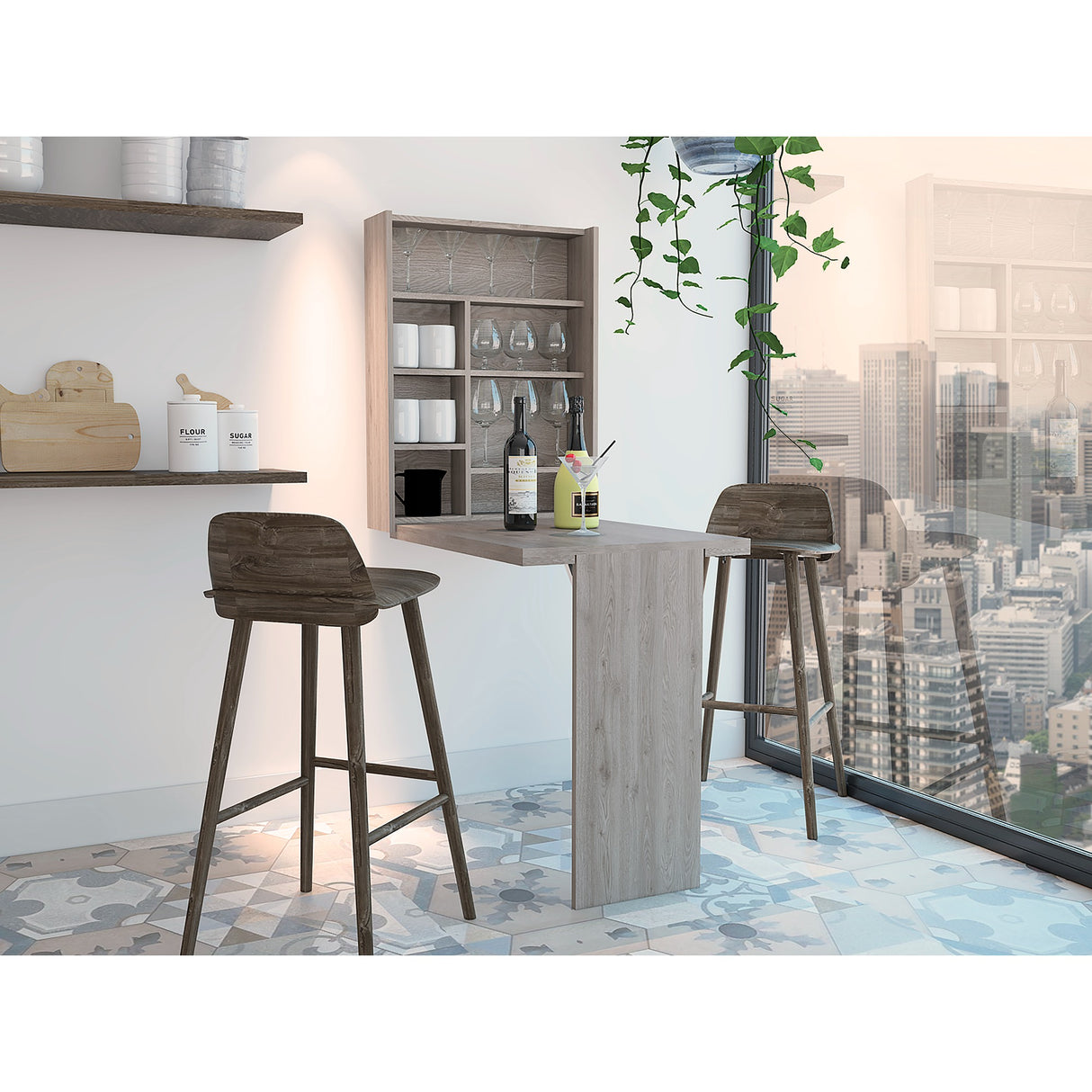 Barra de Cocina Empotrable Vatta Ceniza 60x80cm Plegable con Entrepaños - Barras y Muebles Auxiliares | Bylmo
