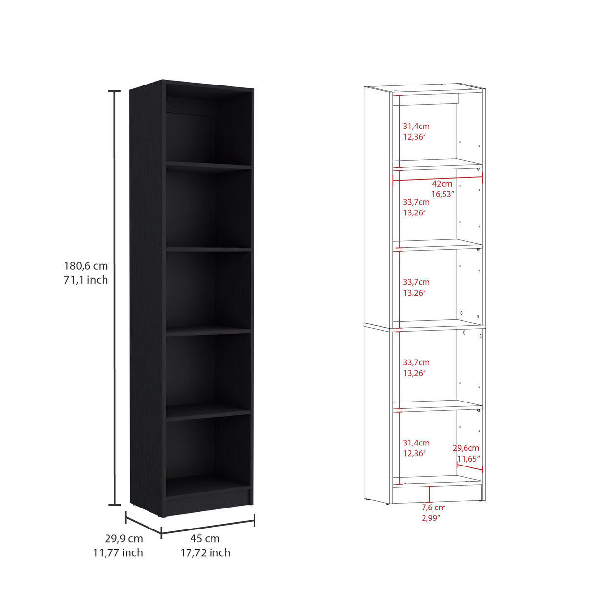 Biblioteca Home XS Wengue 45x180.6cm con Cuatro Entrepaños - Bibliotecas y Estanterías | Bylmo