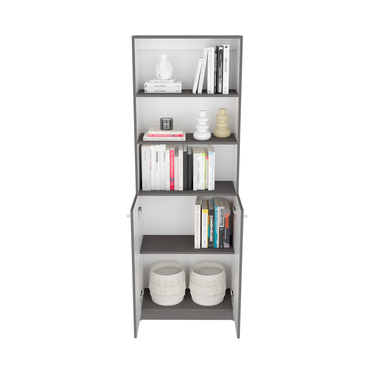Estantería Home Plomo 62.8x180.6cm con Puertas y Cuatro Entrepaños - Bibliotecas y Estanterías | Bylmo