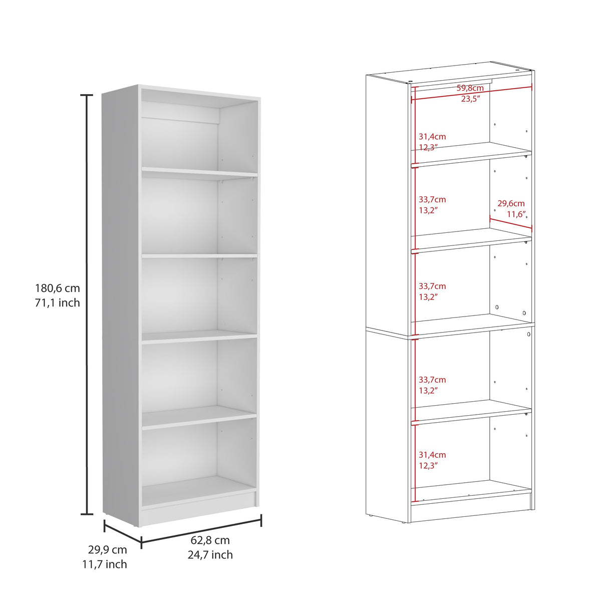 Estantería Lib Home Blanca 62.8x180.6cm con Cuatro Entrepaños - BIBLIOTECAS Y ESTANTERIAS | Bylmo