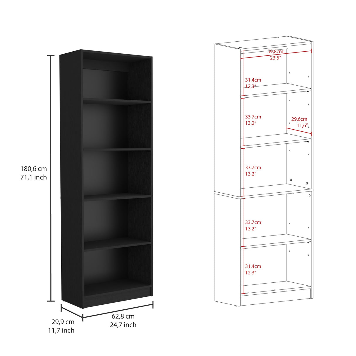 Estantería Home Wengue 62.8x180.6cm con Cuatro Entrepaños - Bibliotecas y Estanterías | Bylmo