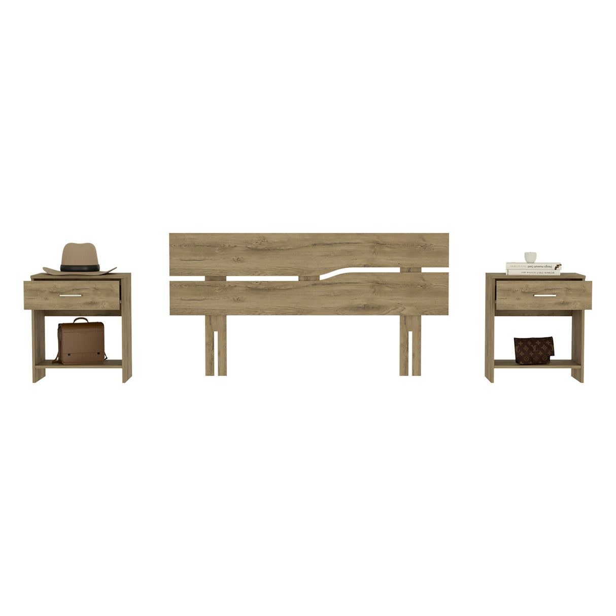 Combo Cabecero Provenza Macadamia 155x80cm con Dos Mesas de Noche - Cabeceros | Bylmo