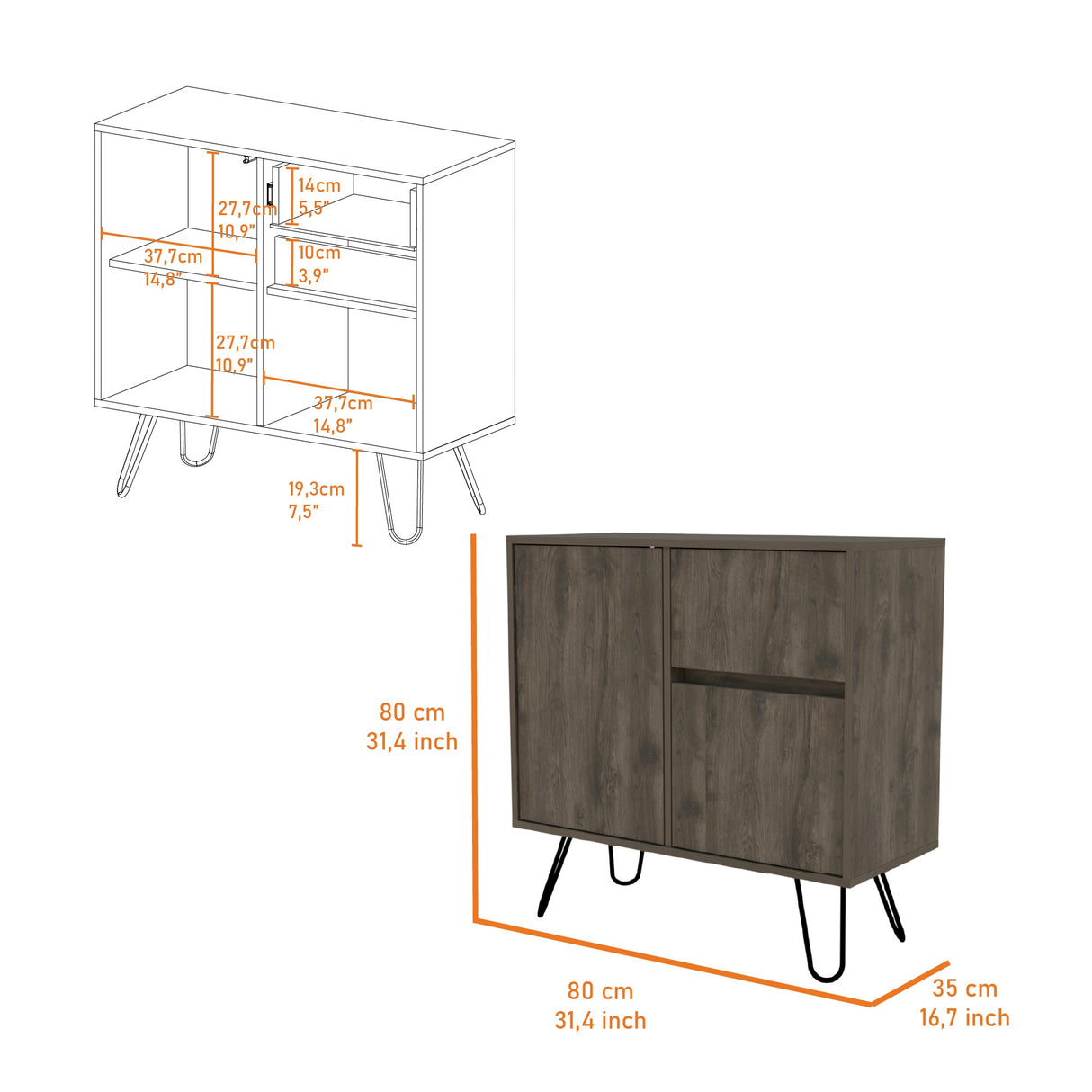 Aparador Zeta Bellota 80x80cm con Tres Cajones y Patas - Cajoneras y Comodas | Bylmo