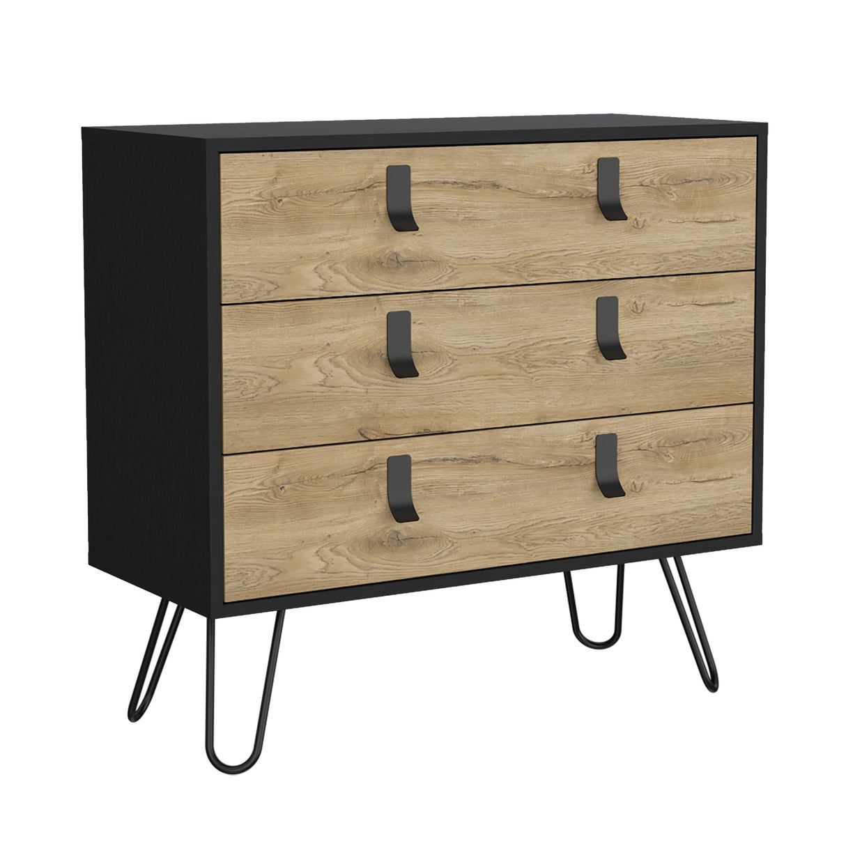 Cajonera Huna Macadamia con Negro 80.2x75.2cm con Tres Cajones - Cajoneras y Comodas | Bylmo