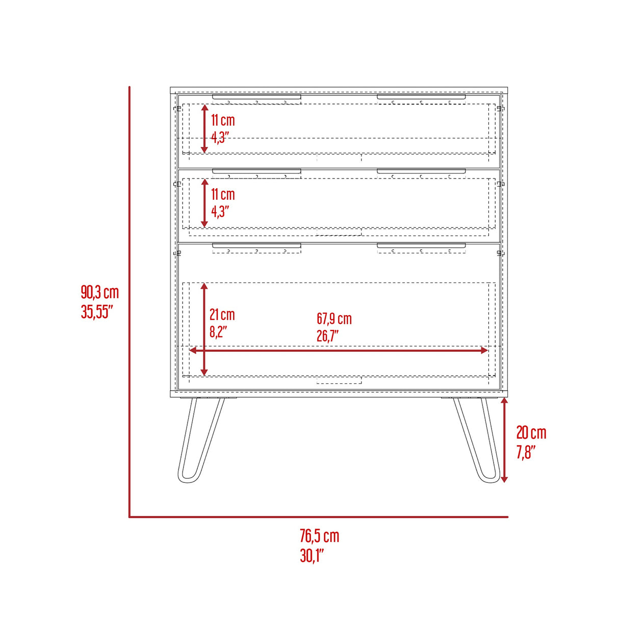 Cómoda Augusta Duna 76.5x90.3cm con Tres Cajones - Cajoneras y Comodas | Bylmo